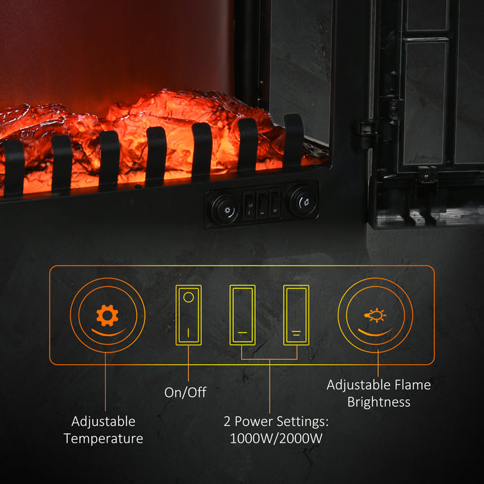 Electric Fireplace Heater with 3-Sided View - Quiet, Freestanding Fire Stove with LED Flames and Infinite Temperature Control - Safe Heating with Overheat Protection for Cozy Ambience