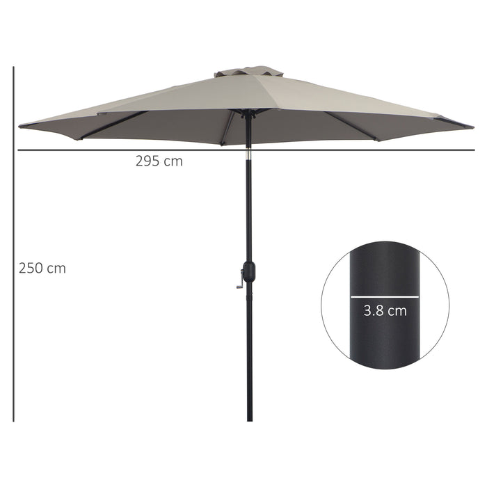 Tilting Parasol with Crank Handle - 3m Outdoor Sun Shade Umbrella with 8 Ribs, Light Grey - Ideal for Balconies, Benches, and Gardens