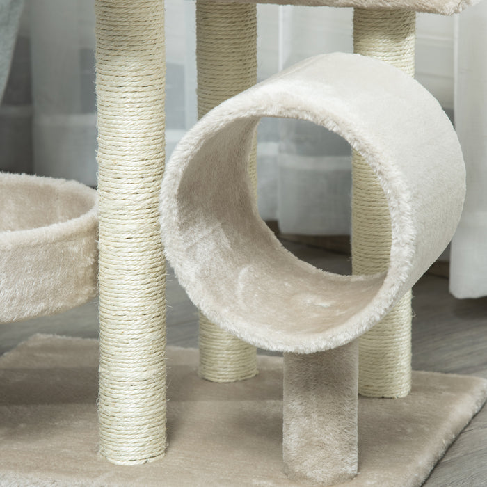 Plush Beige Cat Tree - Spacious 50x40x105cm Climbing & Lounging Tower - Ideal for Indoor Cats' Play & Rest