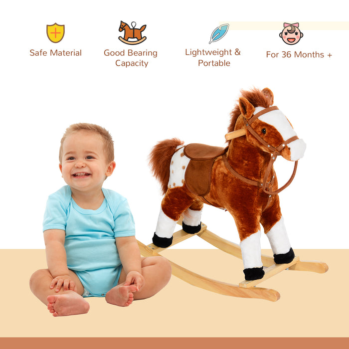 Classic Wooden Rocking Horse with Sound Effects - Sturdy Hand Grips, Timeless Playroom Staple - Ideal Fun Gift for Toddlers and Preschoolers