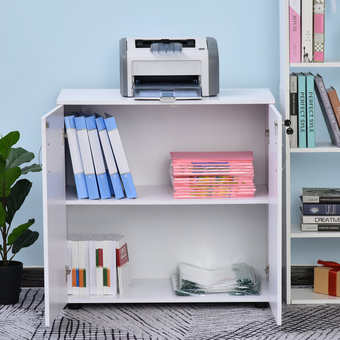 2-Tier Locking Cabinet with Feet - Office Storage & File Organizer, Melamine Coating, Aluminum Handles - Secure Document Management with 2 Keys, Elegant White Design