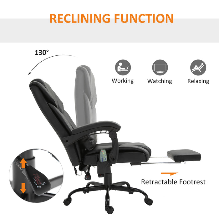 PU Leather 6-Point Massage Racing Chair - Electric Recliner with Adjustable Height and Angle, 5 Wheels, Footrest - Comfortable Home Office Seating Solution