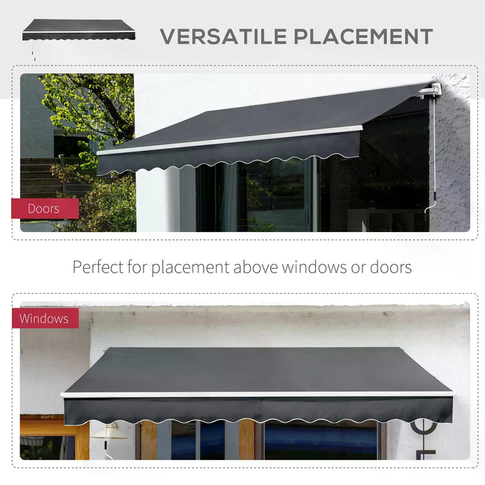 Manual Retractable Awning - 3.5M x 2.5M Sun Shade Shelter with Winding Handle, Grey - Ideal for Garden Patio Outdoor Use