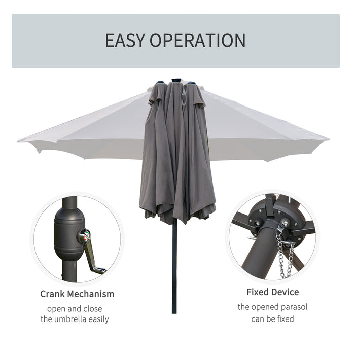 Double-Sided Sun Umbrella 4.4m with Solar LED Lights - Dark Grey Garden Parasol Patio Shade for Outdoors - Ideal for Evening Gatherings & Daytime Sun Protection