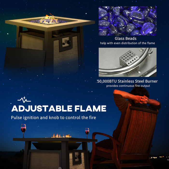 Gas Fire Pit Table, 50,000 BTU - Outdoor Heating with Protective Cover and Decorative Glass Beads, Brown - Perfect for Patio Entertainment and Relaxation