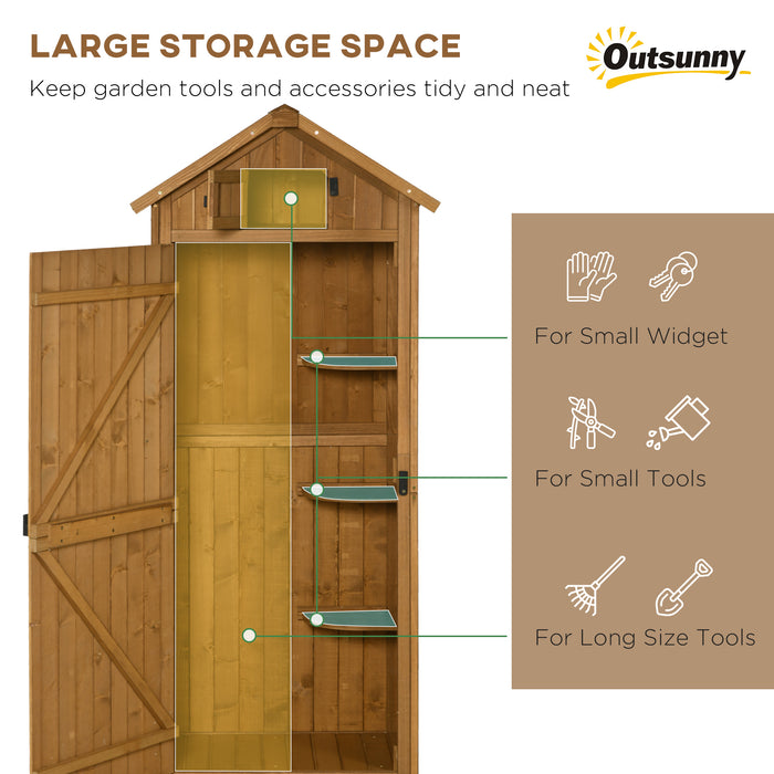 Vertical Wooden Garden Shed - Tool Storage Cabinet with Shelves and Lockable Door - Space-Saving Organizer for Garden Equipment, 77 x 54.2 x 179 cm, Brown