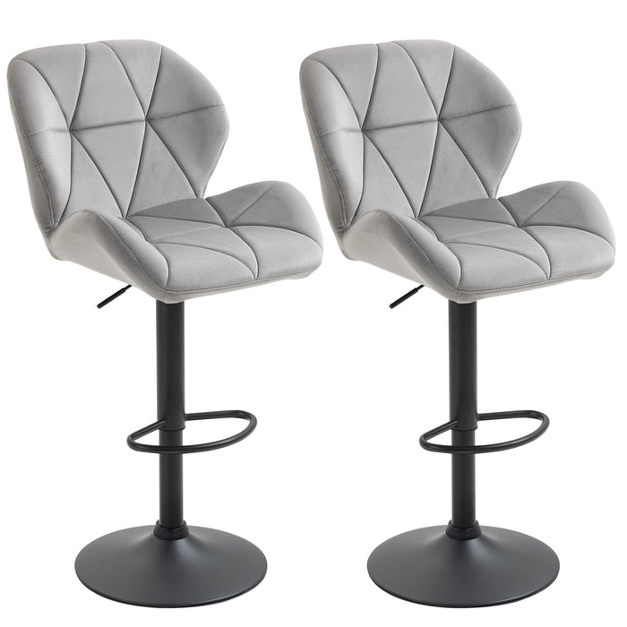 Fabric Swivel Bar Stools, Set of 2, Adjustable Height, Armless, Light Grey - Upholstered Counter Chairs with Swivel Seat - Ideal for Kitchen Island, Home Bar, or Dining Area