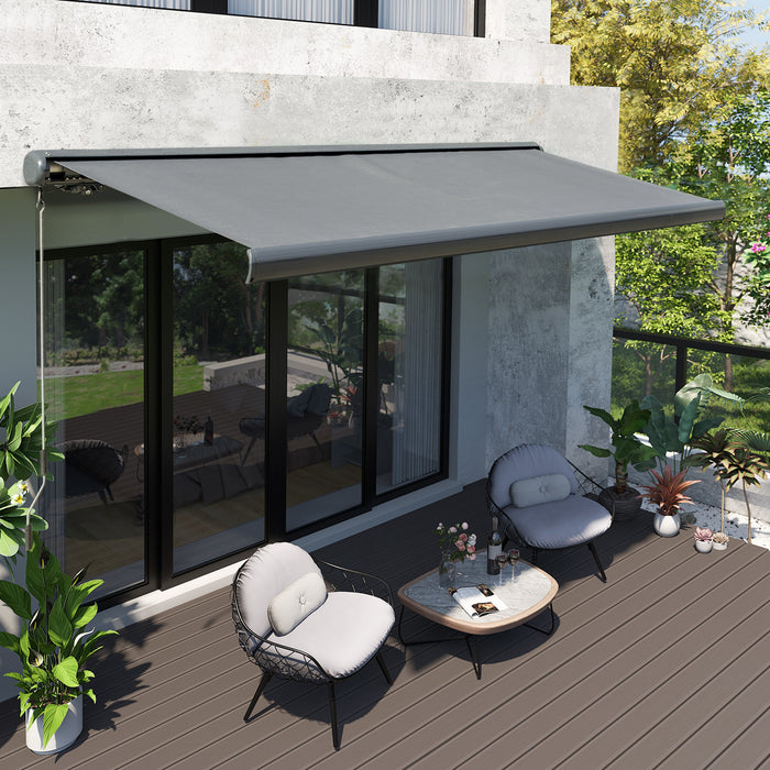 Manual & Electric Retractable Awning - Door & Window Patio Canopy with Remote Control, LED Lights, 350x300cm - Sun Shade Solution for Outdoor Comfort