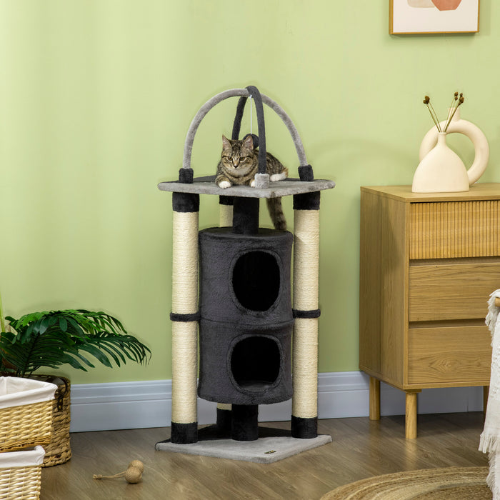 Deluxe Cat Tree Tower - Multiple Scratching Posts, Cozy Cat Condo & Bed, Interactive Hanging Toy Ball - Ideal for Playful Kittens & Lounging Cats