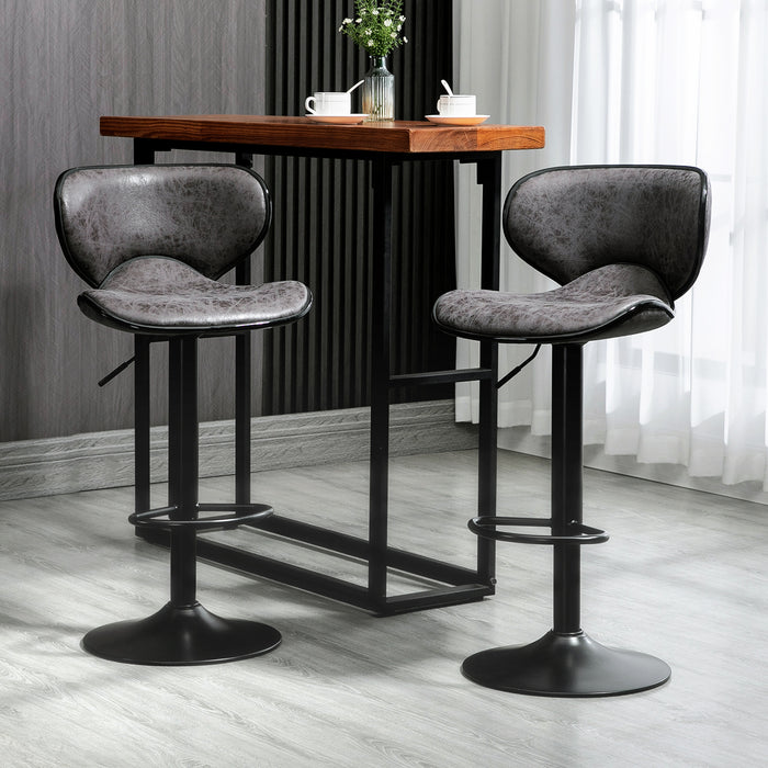 Bar Stool Duo - Microfiber Upholstered Adjustable, Armless & Swivel Chairs in Dark Grey - Ideal for Kitchen Island and Bar Area Comfort