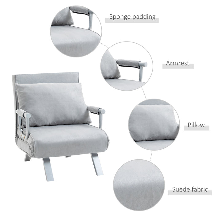 Foldable Single Armchair Bed with Pillow - 2-in-1 Sleeper Sofa and Lounging Couch in Light Grey - Space-Saving Furniture for Guest Room or Small Living Spaces