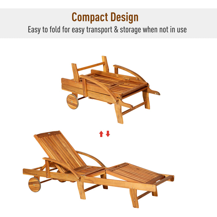 Foldable Wooden Sun Lounger with Wheels - Outdoor Patio Recliner and Day Bed - Relaxation and Comfort for Garden Deck
