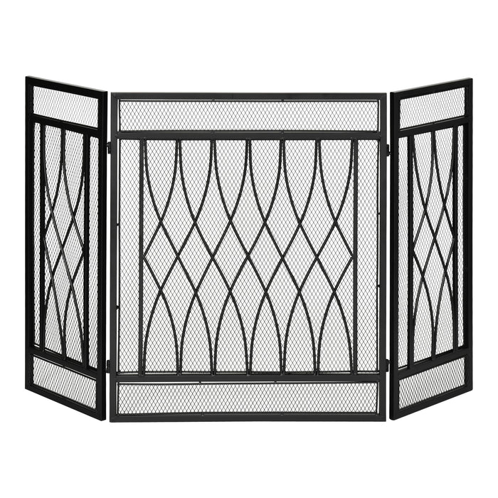 Metal Mesh Fire Spark Guard - 3-Panel Folding Fireplace Screen, 126x3x80cm in Black - Safety Accessory for Home & Hearth