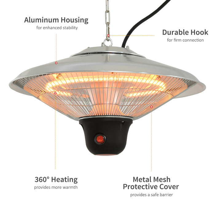 1500W Outdoor Patio Heater - Ceiling-Mounted Aluminium Halogen Heater with Remote and 3 Settings - Ideal for Warming Up Your Garden or Terrace