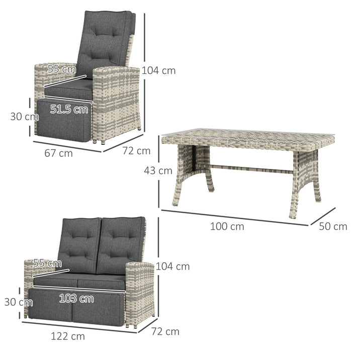 Rattan 4-Piece Outdoor Set - Garden Sofa Sectional with Glass Top Table, Light Grey - Perfect for Yard & Poolside Lounging