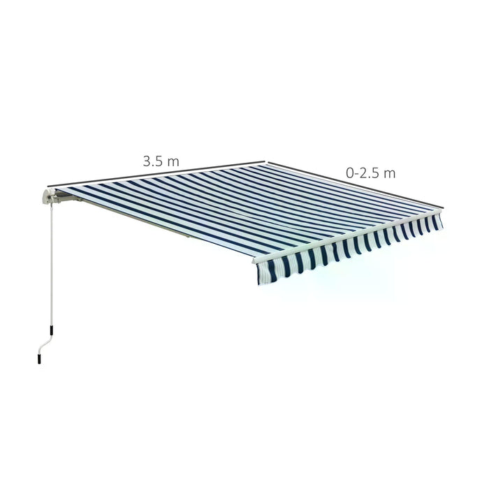 Manual Retractable Awning 3.5x2.5m - Blue/White Striped Sun Shade Shelter for Outdoor Patio - Easy Installation, UV Protection for Homeowners and Garden Enthusiasts