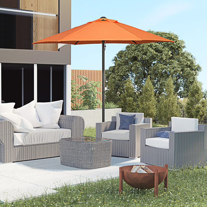 Outdoor Sun Shade Parasol - 2m Patio Umbrella with 6 Sturdy Ribs, Orange - Ideal for Balcony, Bench & Garden Comfort