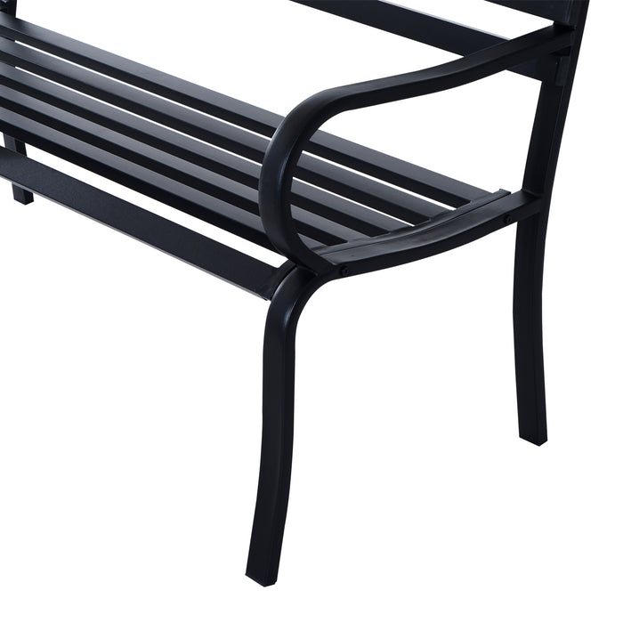 Metal Garden Park Bench - 2-Seater Outdoor Porch Chair for Patio & Park - Comfortable Loveseat Seating in Black