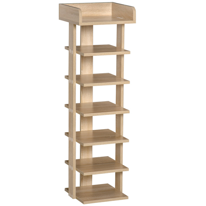 7-Tier Shoe Rack Organizer - Sturdy Wooden Storage Shelf Display, Oak Finish - Ideal for Entryway, Living Room, or Bedroom Organization