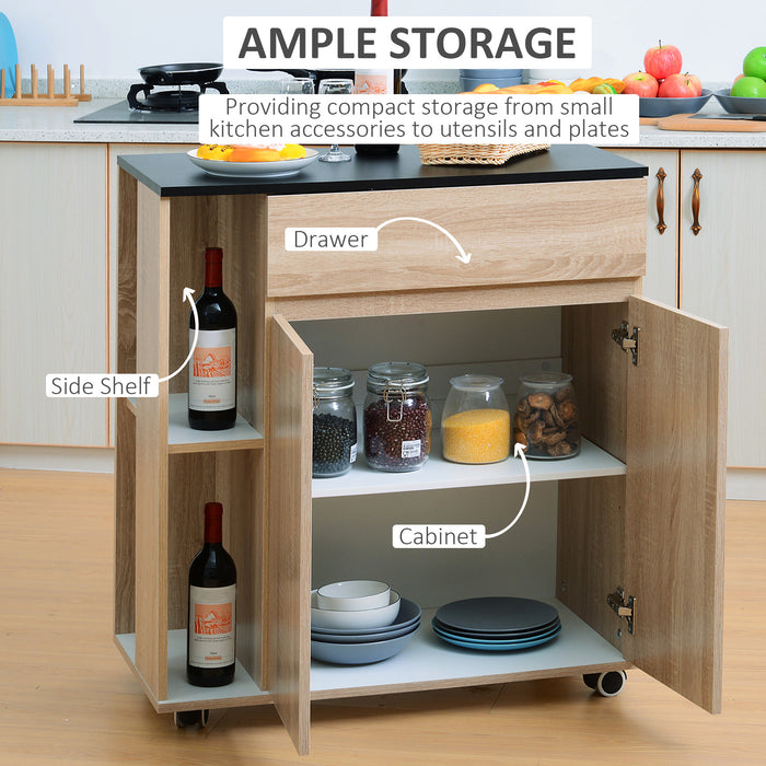 Kitchen Rolling Cart with Storage - Island Trolley with Cupboard, Shelves, Drawer and Door - Mobile Utility Organizer with Locking Wheels for Home and Office