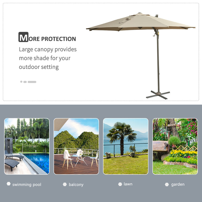 3M Cantilever Roma Umbrella - Hanging Parasol Sun Shade with Tilt Crank and 360-Degree Rotating System, Khaki - Ideal for Outdoor Patio Comfort