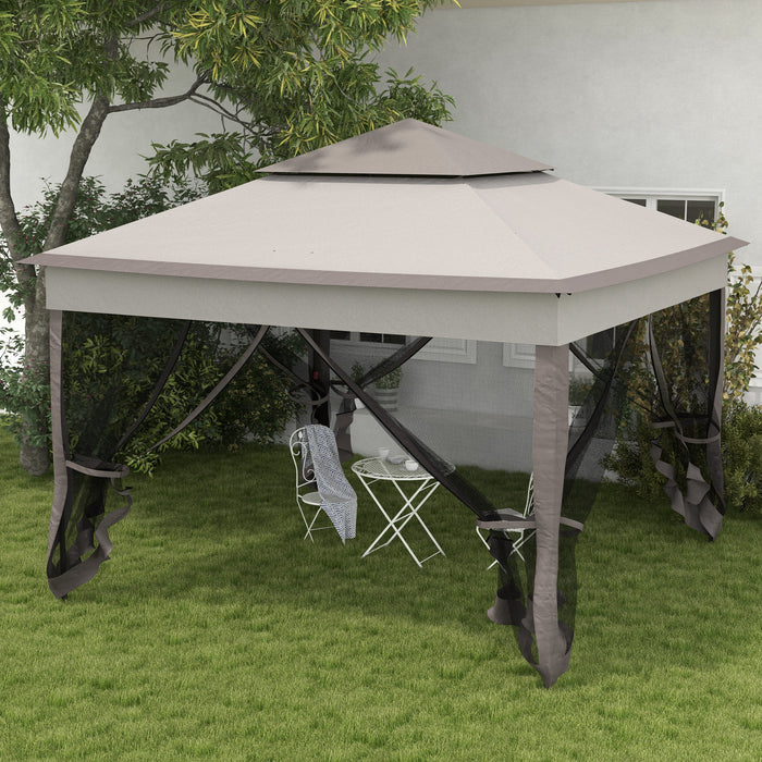 Pop-Up Gazebo with Netting - 3x3m Double-Roof Garden Tent, Includes Carry Bag - Ideal Outdoor Event Shelter for Patio and Parties, Light Grey