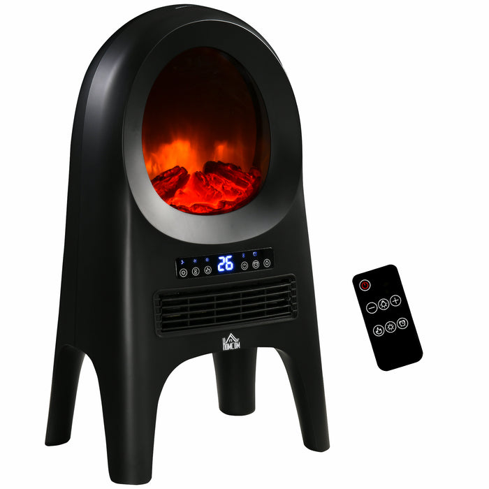 Ceramic Electric Space Heater with Realistic Flame Effect - Freestanding Fan Heater, 3 Heat Settings, Adjustable Temp, 1000W/2000W - Ideal for Cozy Home Heating