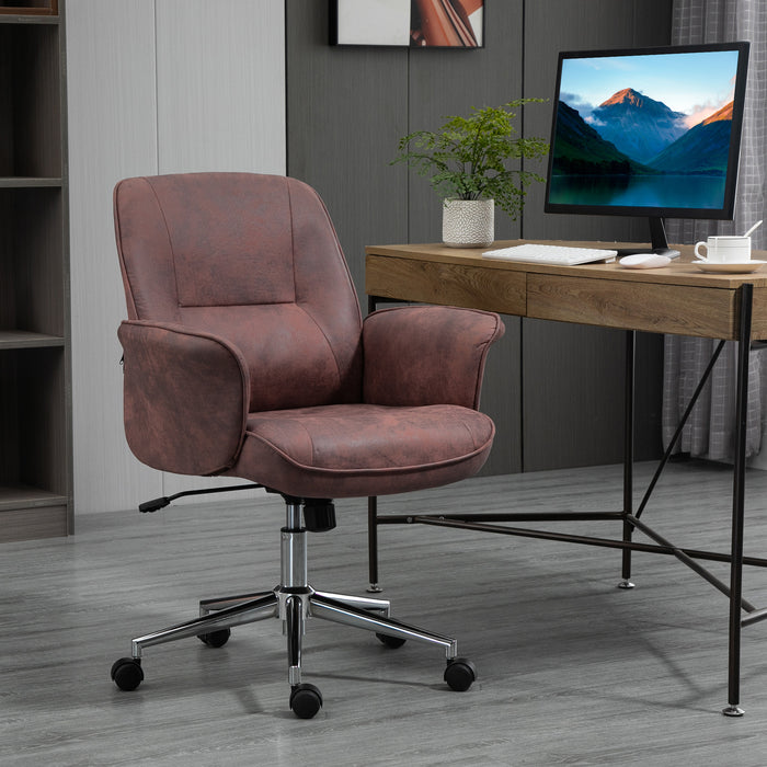 Swivel Chair - Microfibre Mid-Back Office Computer Desk Chair with Home Study Comfort - Ideal for Bedroom and Workspace in Vibrant Red