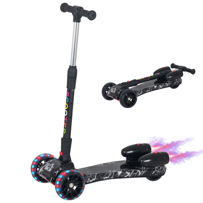 Kids 3 Wheel Scooter with Light-Up Wheels - Adjustable Height, Music, Water Spray, Foldable for Easy Storage - Fun Off Road Entertainment for Children