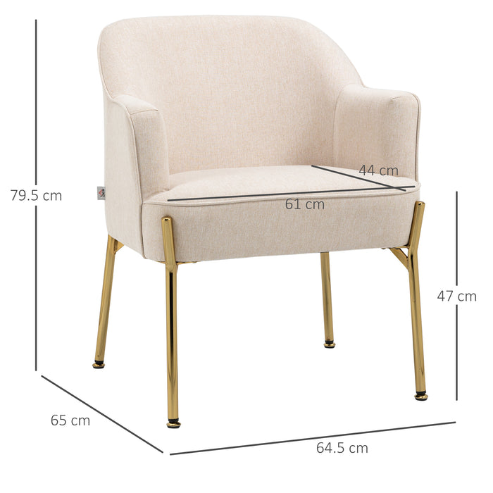 Elegant White Accent Chair Set of 2 - Luxurious Upholstered Armchair with Golden Metal Legs for Living Space - Ideal for Bedroom, Living Room, and Café Seating