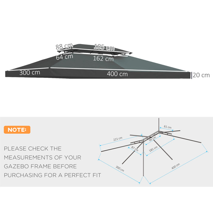 3x4m Gazebo Replacement Canopy - UV-Protective 2-Tier Roof Top for Garden Patio - Ideal for Outdoor Sun Shelter, Deep Grey (Top Only)