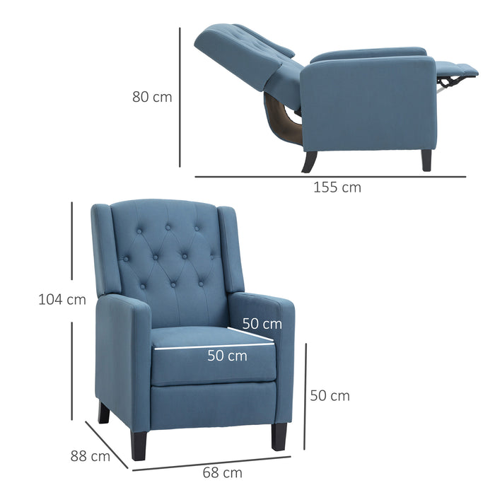 Wingback Recliner Armchair - Button Tufted, Microfiber Upholstery, Leg Rest, Home Theater Seating in Deep Blue - Comfortable Lounging for Movie Enthusiasts