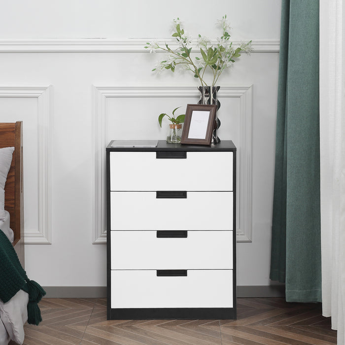 4-Drawer Versatile Storage Chest - Bedroom & Living Room Organizer Cabinet, 60x40x80cm, White with Black Accents - Space-Saving Solution for Clutter-Free Homes