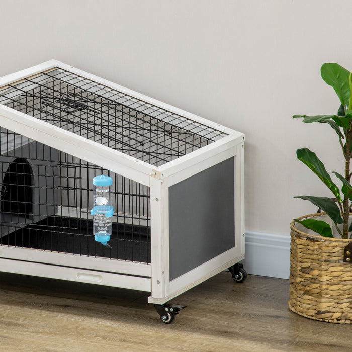 Mobile Small Animal Habitat with Water Dispenser - Wheeled Rabbit Hutch, Guinea Pig Cage with Bunny Run and Easy-Clean Slide-out Tray - Perfect Indoor Home for Little Pets, Dark Grey