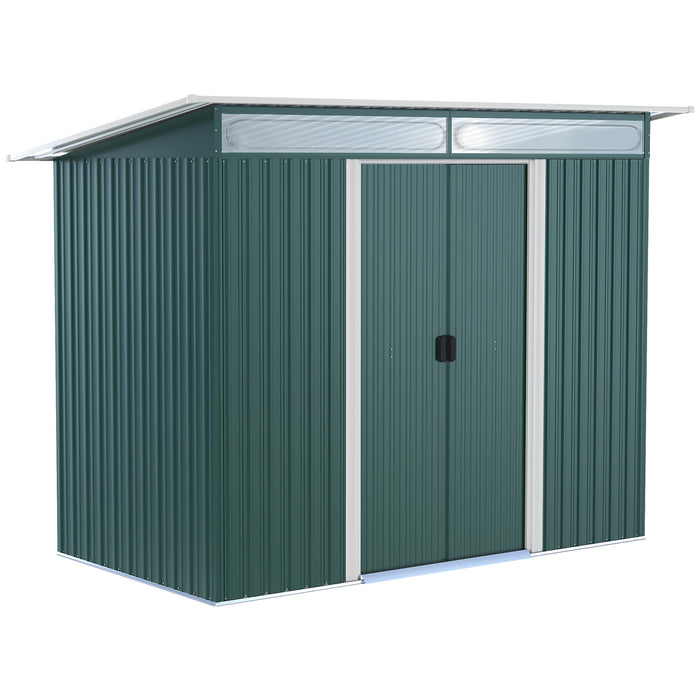 Pent Roof Metal Garden Shed - Spacious 260x133x200 cm Storage Solution with Ventilation - Ideal for Garden Tool Organization and Clutter Reduction