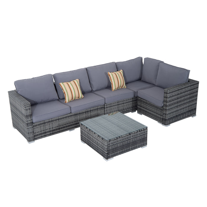 5-Seater Rattan Garden Lounging Set - Wicker Patio & Conservatory Furniture with Sofa, Loveseat, Coffee Table, Cushions - Ideal for Indoor & Outdoor Entertaining