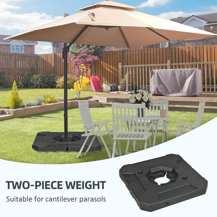 Heavy Duty Cantilever Parasol Base Weights, Set of 2 - 110kg Sand/70kg Water Capacity, Secure Stabilization in Black - Ideal for Outdoor Patio Umbrellas Stability