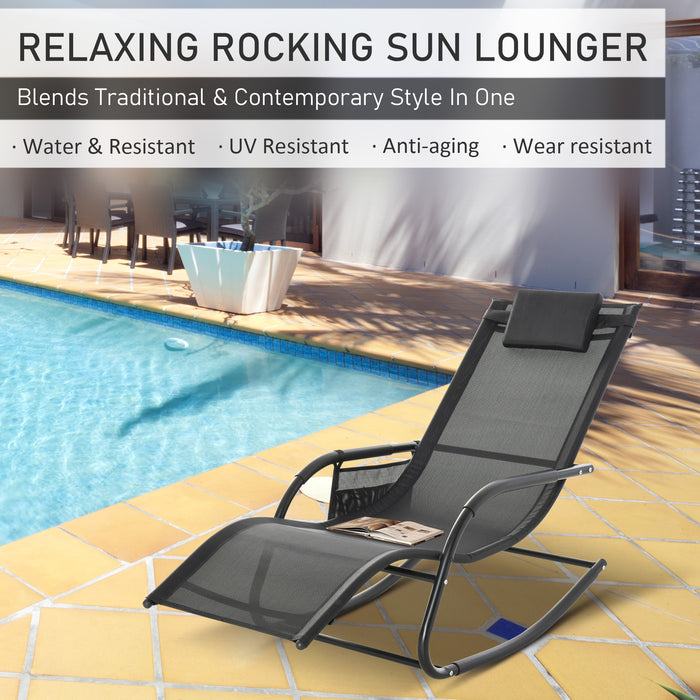 Patio Sun Lounger Rocker - 2Pcs Breathable Mesh Garden Rocking Chair with Removable Headrest and Side Storage - Ideal for Outdoor Relaxation and Comfort