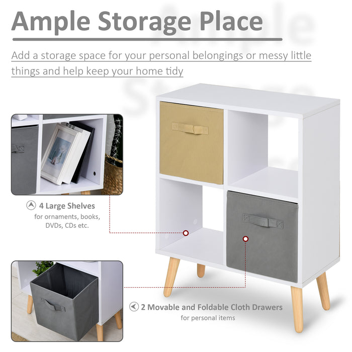 4-Cube Organizer with Fabric Bins - Freestanding Storage Cabinet for Home Office, Easy-Pull Drawers, Shelving Unit - Space-Saving Organization and Declutter Solution