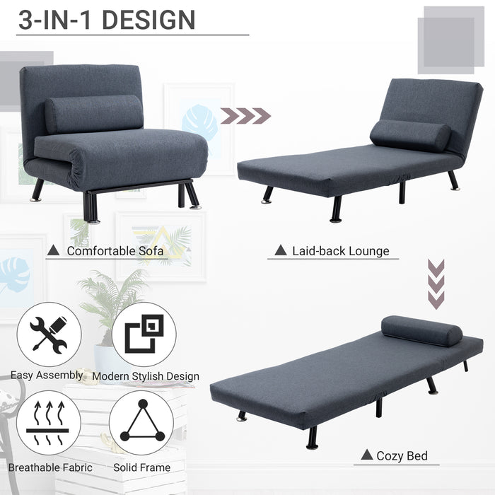 Foldable Single Sofa Bed Sleeper with Pillow - Portable Lounge Couch for Living Room, Dark Grey - Ideal for Small Spaces and Guest Rooms