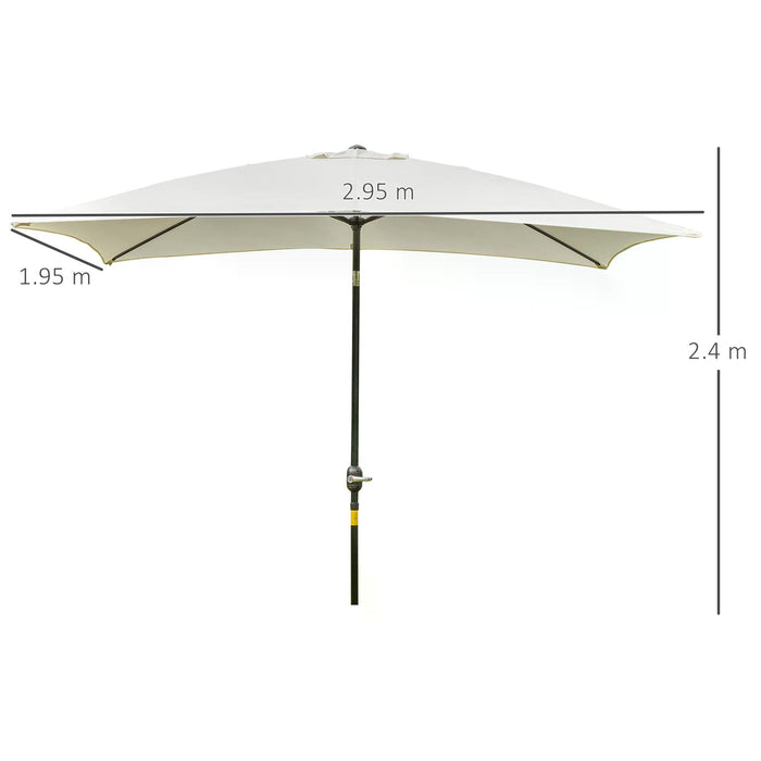 3x2m Garden Parasol with Aluminum Tilt - Crank-Operated Rectangular Sun Shade in Cream White, Steel Frame - Ideal for Outdoor Relaxation and UV Protection