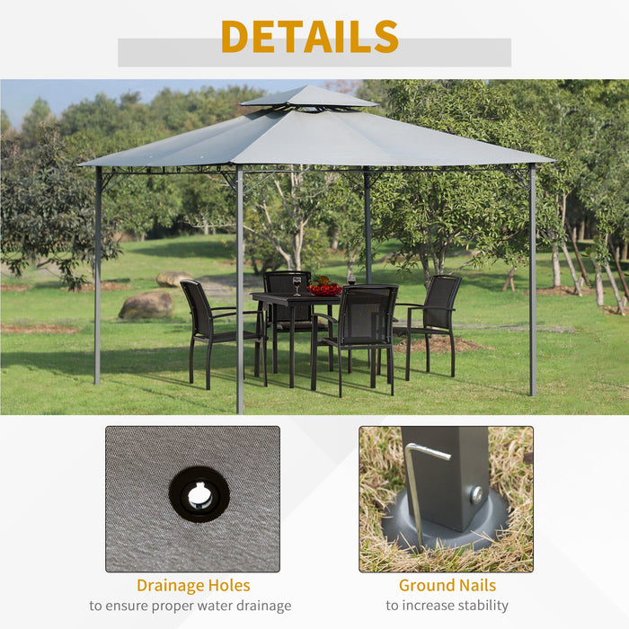 2-Tier Outdoor Gazebo - 300x300 cm Waterproof Canopy with Steel Frame in Black/Grey - Ideal for Garden Events and Patio Leisure