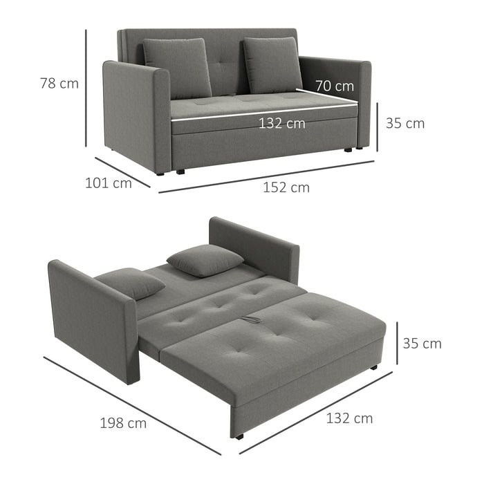 Convertible Fabric Loveseat Sofa Bed with Cushions - Modern 2-Seater Settee with Hidden Storage - Ideal for Guest Room Comfort and Space Saving in Light Grey