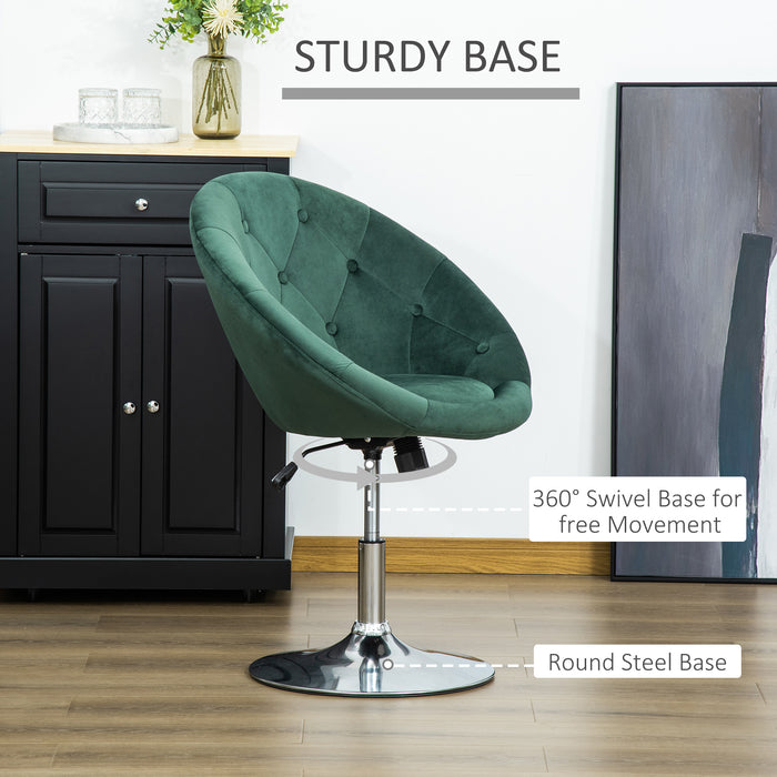 Velvet Tufted Fabric Bar Stool - Modern Adjustable & Swivel Dining Chair, Armless Tub Design, Green - Stylish Comfort for Kitchen and Bar Spaces