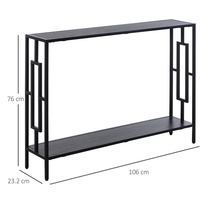 Industrial-Style Console Table - Narrow Hallway Storage Shelf with Metal Frame, Grey and Black - Elegant Dressing Desk for Living Room or Bedroom