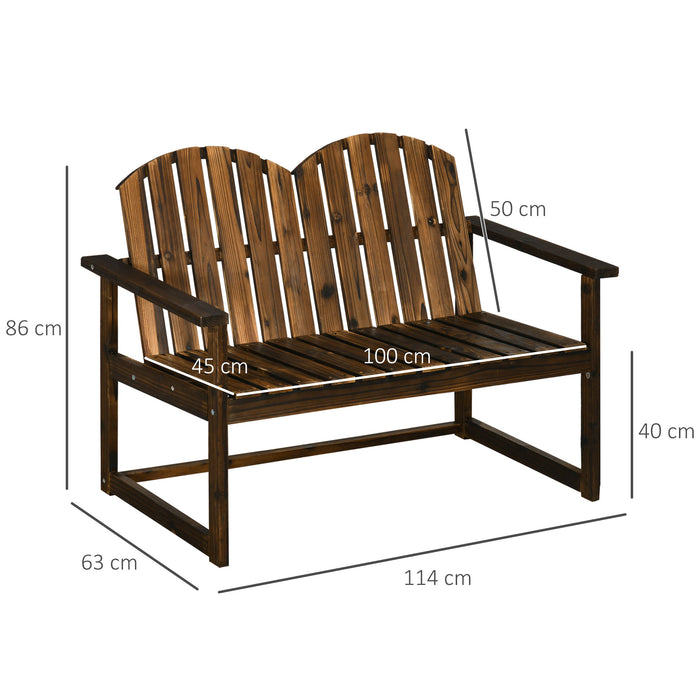 Outdoor Patio Garden Loveseat - Wooden Bench with Slatted Backrest & Smooth Armrests - Comfortable Seating for Two, Ideal for Yard & Lawn with Carbonized Finish