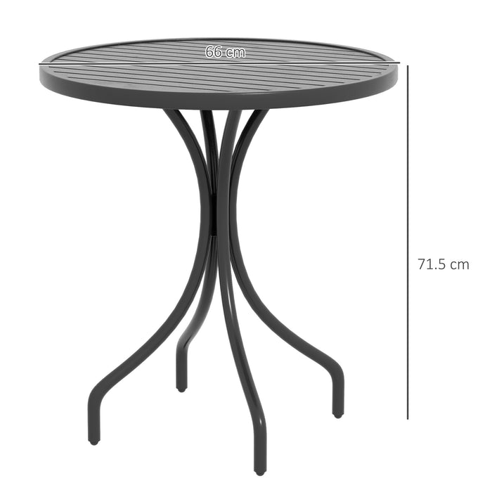 Round Steel-Framed 66cm Patio Table - Garden Side Table with Slat Top Design - Ideal for Outdoor Entertaining and Relaxation