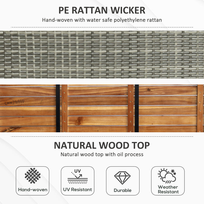 Outdoor Garden Bench with Storage - PE Rattan Wicker Patio Deck Box with Natural Wood Lid - Ideal for Poolside Tools and Accessories Organization in Mixed Grey