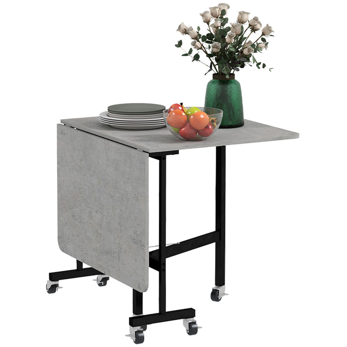 Folding Drop Leaf Table with Sturdy Metal Frame - Space-Saving Rolling Dining Table, 120cm, Grey - Ideal for Small Living Areas and Apartments