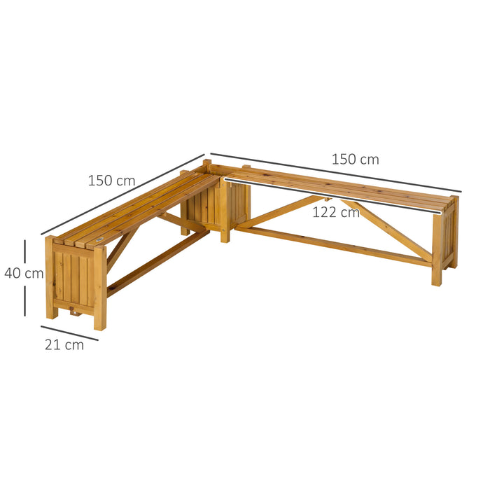 Corner Wooden Planter Bench - Outdoor Patio Combo with Seating and Plant Box - Ideal for Garden, Park, and Deck Lounging Space